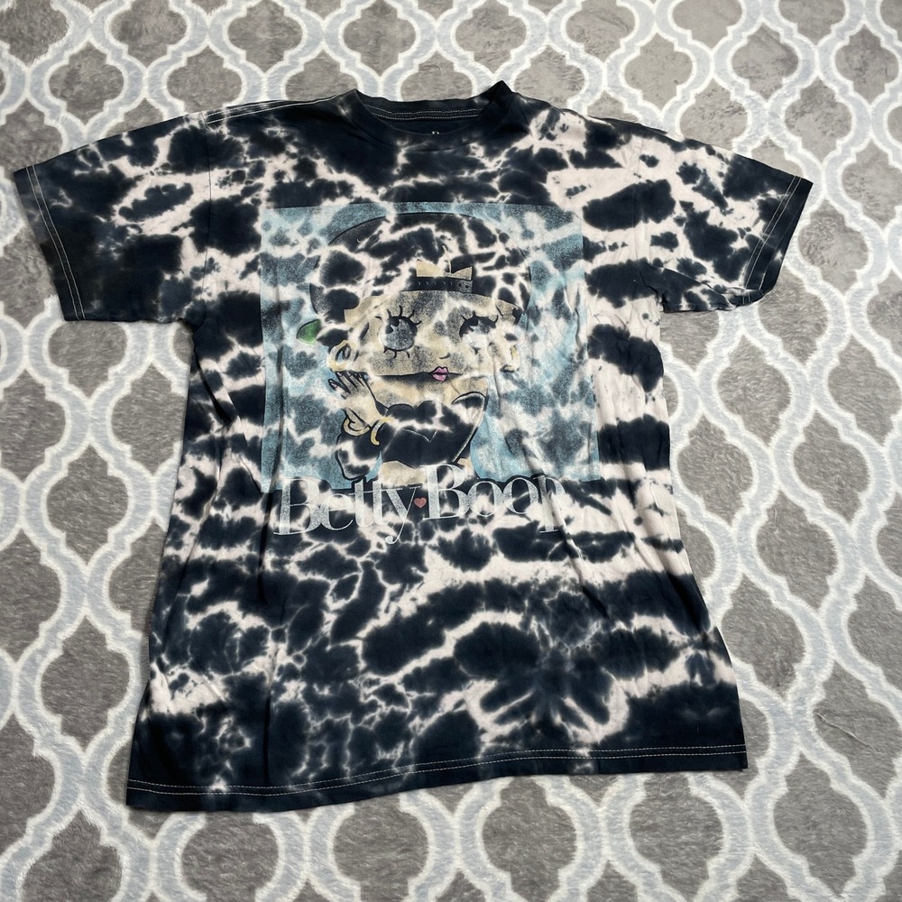 Betty Boop Graphic T-Shirt Mens Size Medium Black White Tie Dye Short Sleeve